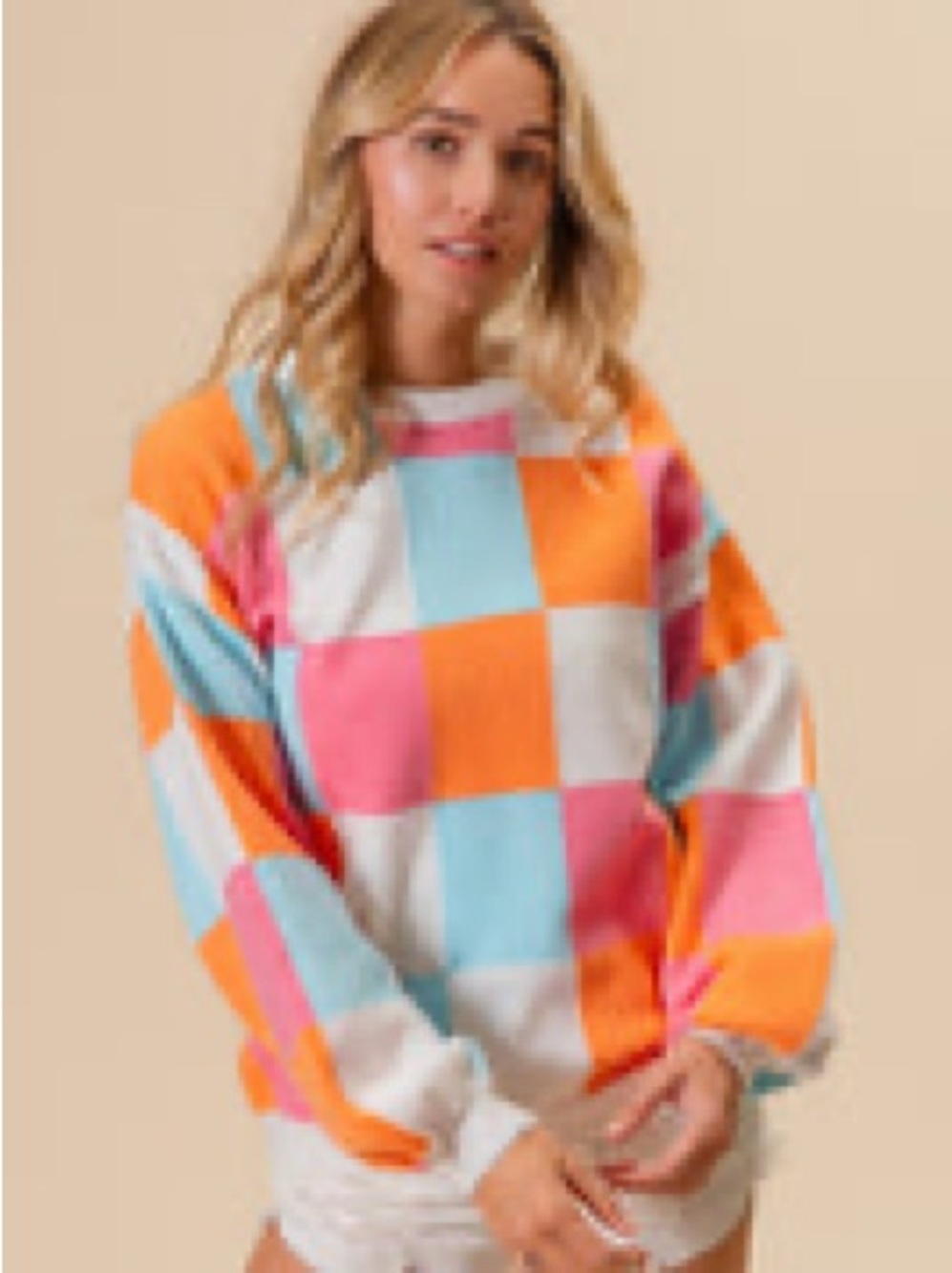 BIBI Multicolored Checkered Wool Blend Sweater Sz M NWT - Picture 3 of 11